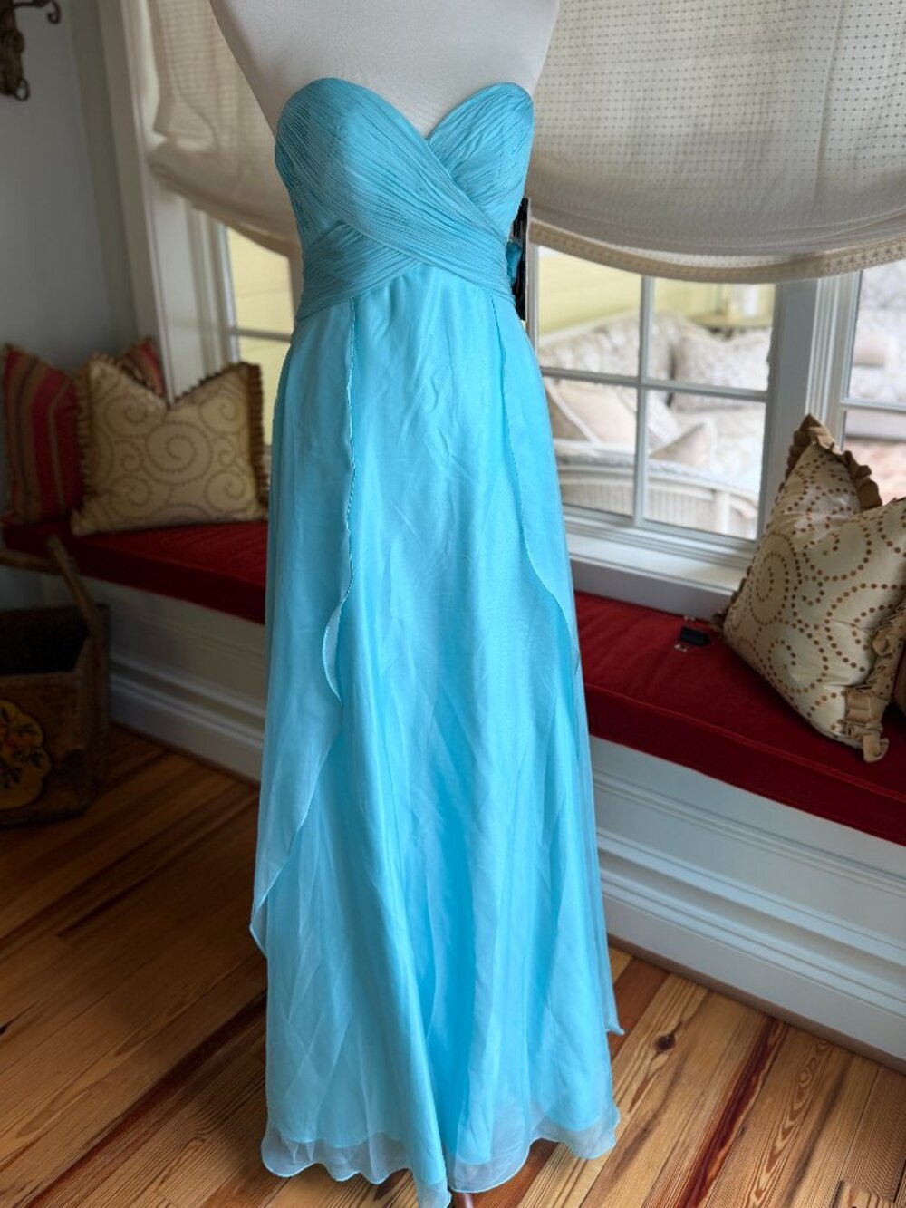 NWT Alyce B'Dazzle 35595 Aqua Chiffon Strapless Sweetheart Formal Dress Size 2